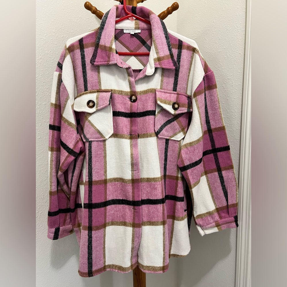 Plaid Pink and White Women's Jacket